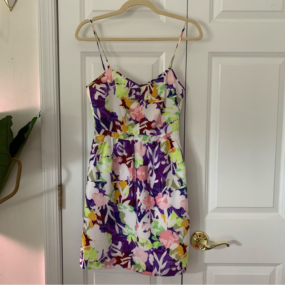 J. Crew | Fit & Flare Spaghetti Strap Colorful Print Sundress Pockets Sz 0